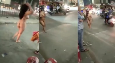 கொழுத்த ஆன்டி நியூட் பப்ளிக் வாக்கிங் போகிறாள்